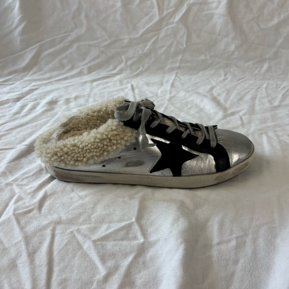 SOLD Golden Goose Sabot Super Star Slip on Shearling Sneaker Silver size 39 - Picture 9 of 15